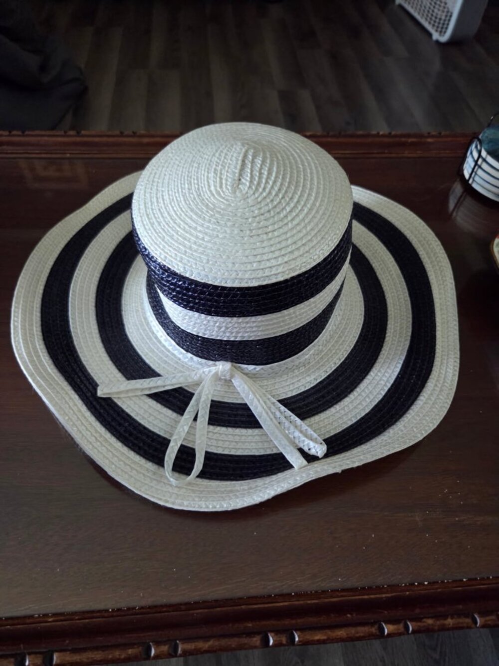 Glamorous Wide Brim hat with blue & blue stripes